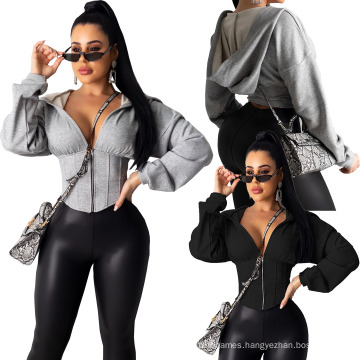 Fancy Good Quality Fall Autumn Women Sweatshirt Tops 2021 Corset Top Sexy Women Crop Top Hoodie